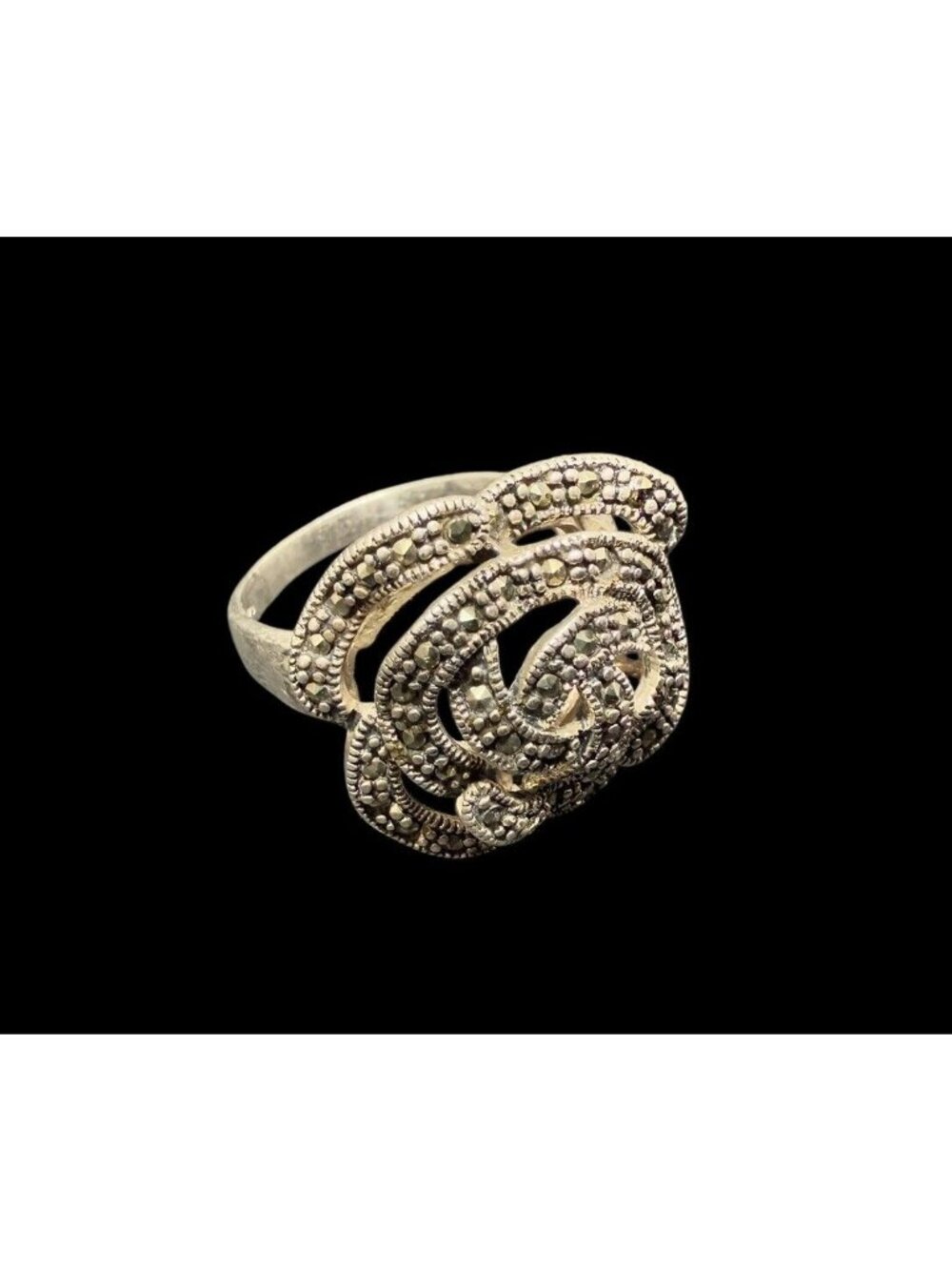 925 Silver Marcasite Rose Flower Band Ring Size 12.5 Vintage